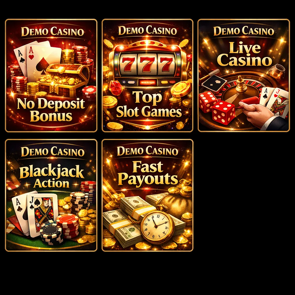 Create 5 consistent offer/brand card images (PNG) for the OfferList on the index page of Demo Casino.

## CONTEXT
Brand: Demo